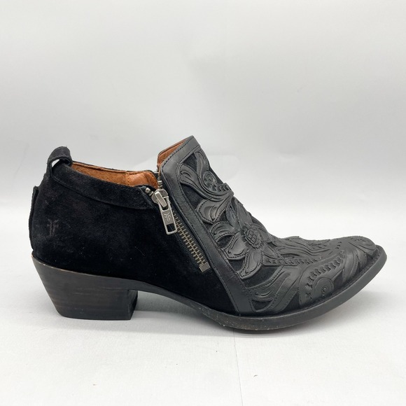 Frye Womens 9.5B Sacha Overlay Shootie Boots Black Leather...